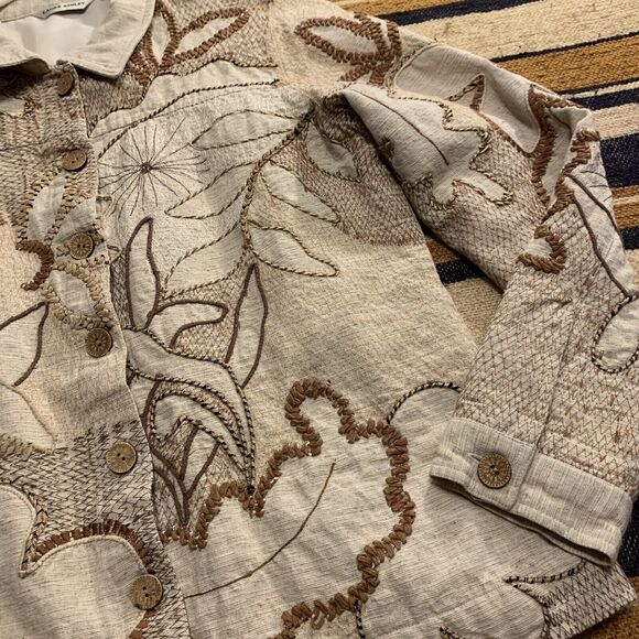 Laura Ashley Silk Blend Embellished Lined Blazer Jacket Women Button-Up Cottage - Picture 2 of 6